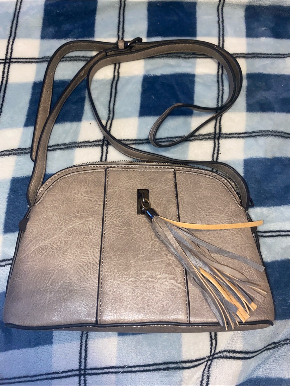 Sam & Hadley Taupe Crossbody Bag with Tassel Accent
